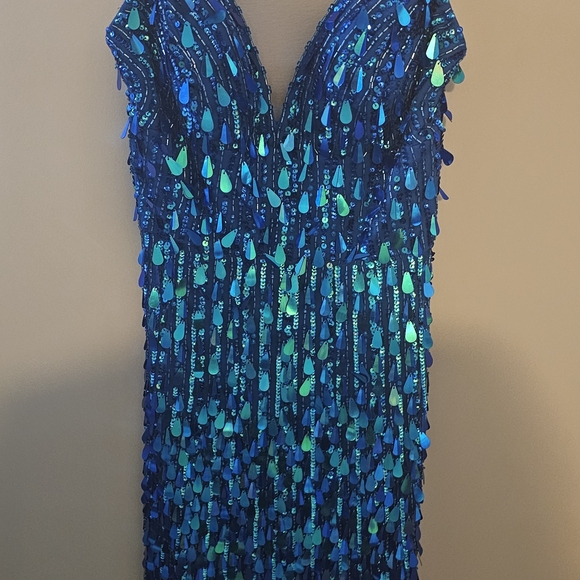 Jovani Blue and Green Sequin Mini Dress - Picture 4 of 5
